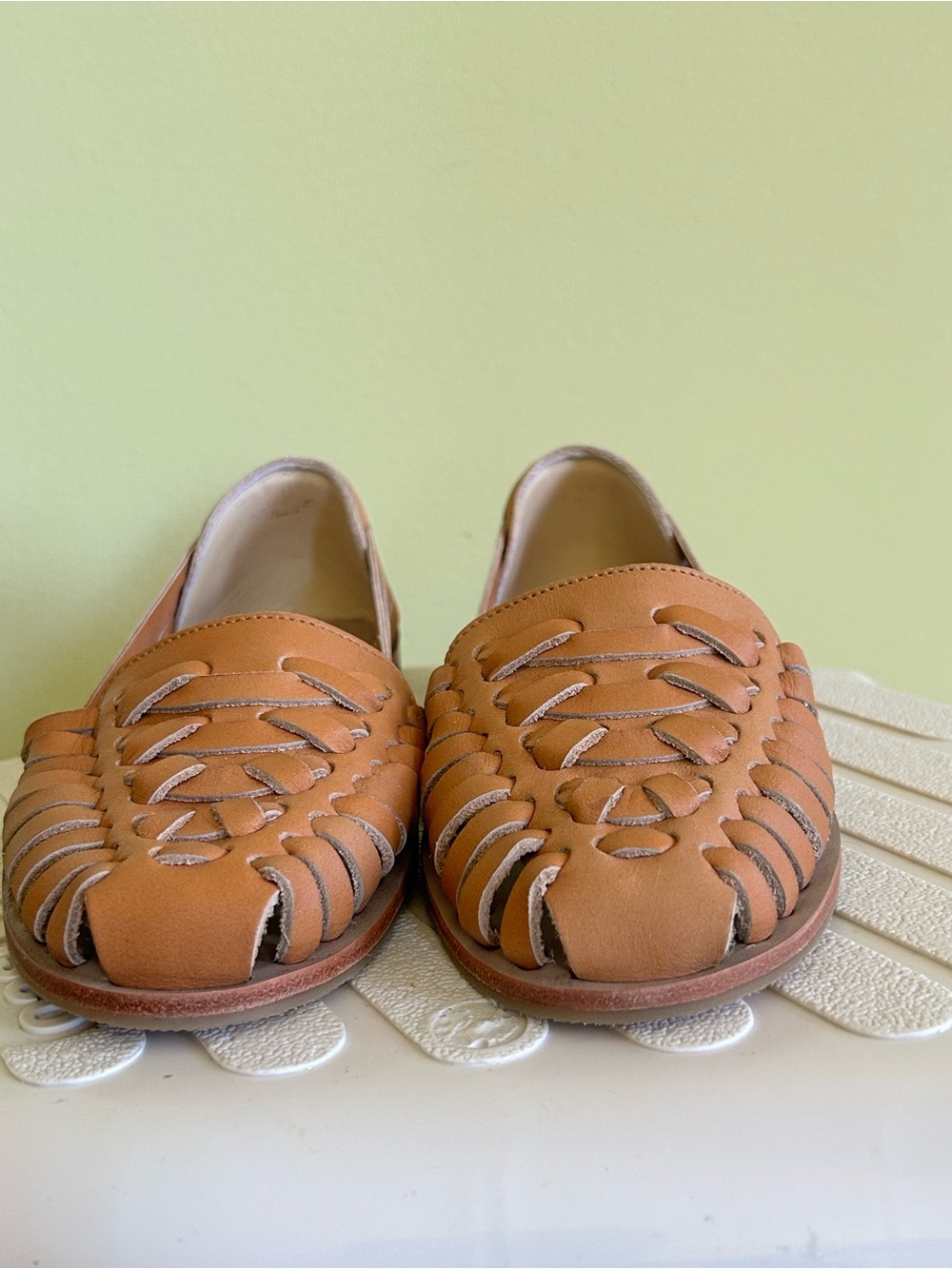 Nisolo Tan Woven Leather Huarache Slip-Ons
